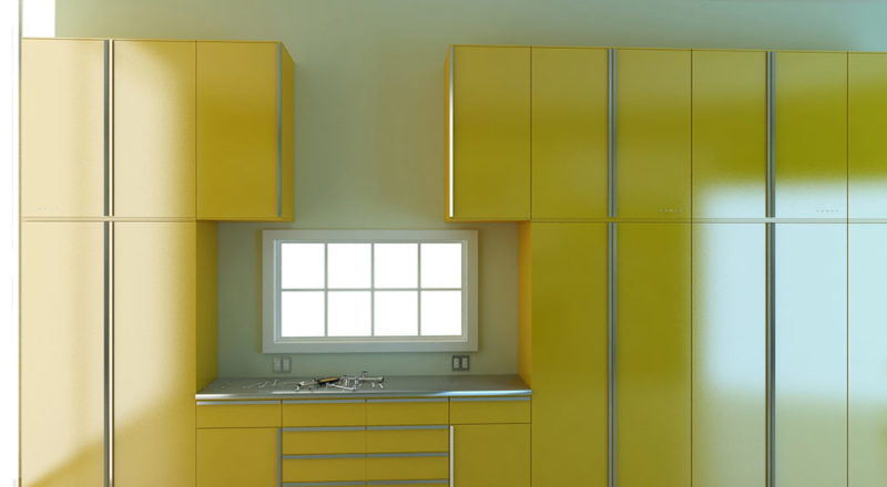 Luxury Bespoke Metal Garage Cabinets in Custom Yellow