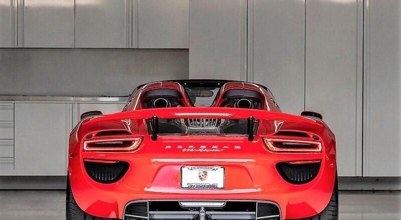 Porsche 918 Spyder detailed by ESOTERIC, a premier luxury car detailing company, with VAULT® metal cabinets for optimal efficiency and aesthetics.